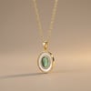 Sedef ve Oval Yeşil Taş detaylı Çelik Kolye Ucu - 14k Altın Kaplama - 15 x 24 mm (40+5 cm Çelik Zincir Hediyeli)