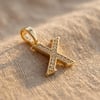 X Harfi Zirkon Taşlı Minimal Kolye Ucu  - 14k Altın Kaplama - 10 x 17 mm