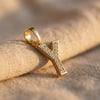 Y Harfi Zirkon Taşlı Minimal Kolye Ucu  - 14k Altın Kaplama - 8 x 17 mm