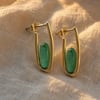 Yeşil Taşlı Küpe - 14k Altın Kaplama - 27 mm