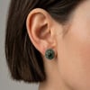 Yeşil Zirkon Taşlı Vintage Küpe - 925 Ayar Gümüş Çivili - Altın Rengi Kaplama - 18 mm