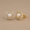 Yonca Form Halka İçinde İncili Küpe 14K Altın Rengi Kaplama, 1,8 cm