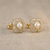 Yonca Form Halka İçinde İncili Küpe 14K Altın Rengi Kaplama, 1,8 cm