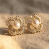 Yonca Form Halka İçinde İncili Küpe 14K Altın Rengi Kaplama, 1,8 cm