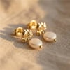 Yuvarlak İnci Sallantılı Yaprak Desenli Küpe 14K Altın Rengi Kaplama, 2 cm