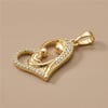 Zirkon Taşlı Kalp İçinde Anne Çocuk Kolye Ucu - 14k Altın Rengi Kaplama, 3 cm, 1,7 cm