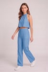Kadın Crop Bluz Pantolon Takım M2774 Mavi