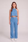 Kadın Crop Bluz Pantolon Takım M2774 Mavi