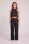 Kadın Crop Bluz Pantolon Takım M2774 Siyah