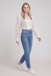 Kadın Fırfır Detaylı Crop Bluz M2814 Beyaz