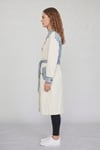 Kadın Krem Denim Detaylı Uzun Trençkot M87077 Taş