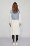 Kadın Krem Denim Detaylı Uzun Trençkot M87077 Taş