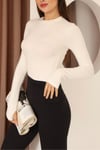 Kadın Parmak Geçme Fit Uzun Kollu Bluz M2015 Beyaz