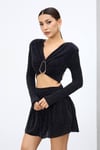 Kadın Simli Halka Detaylı Crop Bluz M14266 Siyah