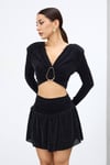 Kadın Simli Halka Detaylı Crop Bluz M14266 Siyah