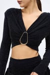 Kadın Simli Halka Detaylı Crop Bluz M14266 Siyah