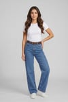 Kadın Yüksek Bel Bol Paça Jean Pantolon M8505 Koyu Mavi