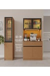  MaceraMobilya Çok Amaçlı Dolap Bambu Midi Sol Vitrinli Komple MDF LED Aydınlatmalı Kahve Köşesi