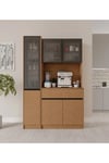  MaceraMobilya Çok Amaçlı Dolap Bambu Midi Sol Vitrinli Komple MDF LED Aydınlatmalı Kahve Köşesi