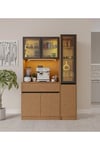  MaceraMobilya Çok Amaçlı Dolap Bambu Midi Sağ Vitrinli Komple MDF LED Aydınlatmalı Kahve Köşesi