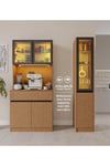  MaceraMobilya Çok Amaçlı Dolap Bambu Midi Sağ Vitrinli Komple MDF LED Aydınlatmalı Kahve Köşesi