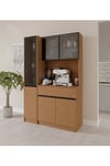  MaceraMobilya Çok Amaçlı Dolap Bambu Midi Sol Vitrinli Komple MDF LED Aydınlatmalı Kahve Köşesi