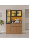  MaceraMobilya Çok Amaçlı Dolap Bambu Midi Sol Vitrinli Komple MDF LED Aydınlatmalı Kahve Köşesi