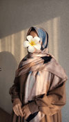 Flora Desen Pamuklu Eşarp- Lacivert Vizon