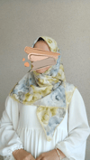 Gül Desen Pamuklu Soft Eşarp-Sarı Gri