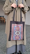 Mavi Kilim Desen Baskılı Bez Çanta