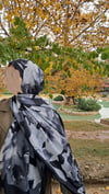 Şakayık Desen Pamuklu Şal-Siyah Beyaz