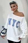 AÇIK KAYIK YAKA NYC BASKILI SWEATSHIRT