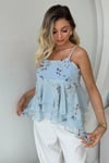 ASKILI ÇİÇEKLİ BEBE MAVİ BLUZ