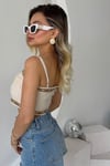 BEJ RENGİ İŞLEMELİ ŞERİT DETAYLI ASKILI CROP BÜSTİYER
