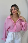 DÜŞÜK OMUZ OVERSİZE GÖMLEK ŞEKER PEMBE