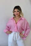 DÜŞÜK OMUZ OVERSİZE GÖMLEK ŞEKER PEMBE