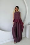 GARNİLİ MODAL BLUZ PANTOLON TAKIM BORDO