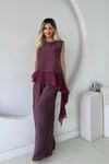 GARNİLİ MODAL BLUZ PANTOLON TAKIM BORDO