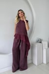 GARNİLİ MODAL BLUZ PANTOLON TAKIM BORDO