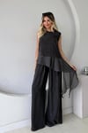 GARNİLİ MODAL BLUZ PANTOLON TAKIM SİYAH