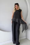 GARNİLİ MODAL BLUZ PANTOLON TAKIM SİYAH