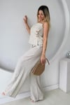 GOLD DÜĞMELİ STRAPLEZ BLUZ PANTOLON TAKIM