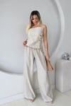 GOLD DÜĞMELİ STRAPLEZ BLUZ PANTOLON TAKIM