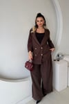 KETEN KARIŞIMLI CEKET PANTOLON TAKIM KAHVERENGİ