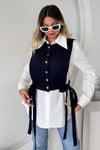 LACİVERT ÖRME YELEKLİ GÖMLEK İKİLİ TAKIM