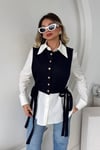 LACİVERT ÖRME YELEKLİ GÖMLEK İKİLİ TAKIM