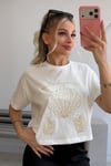 MİDYE DESENLİ İNCİLİ CROP TSHİRT