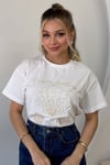 MİDYE DESENLİ İNCİLİ CROP TSHİRT
