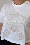 MİDYE DESENLİ İNCİLİ CROP TSHİRT