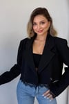 QUZU DANTEL GARNİLİ CROP BLAZER CEKET SİYAH